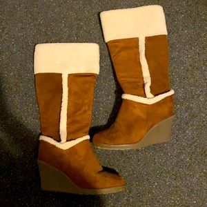 Tall brown suede wedge heels